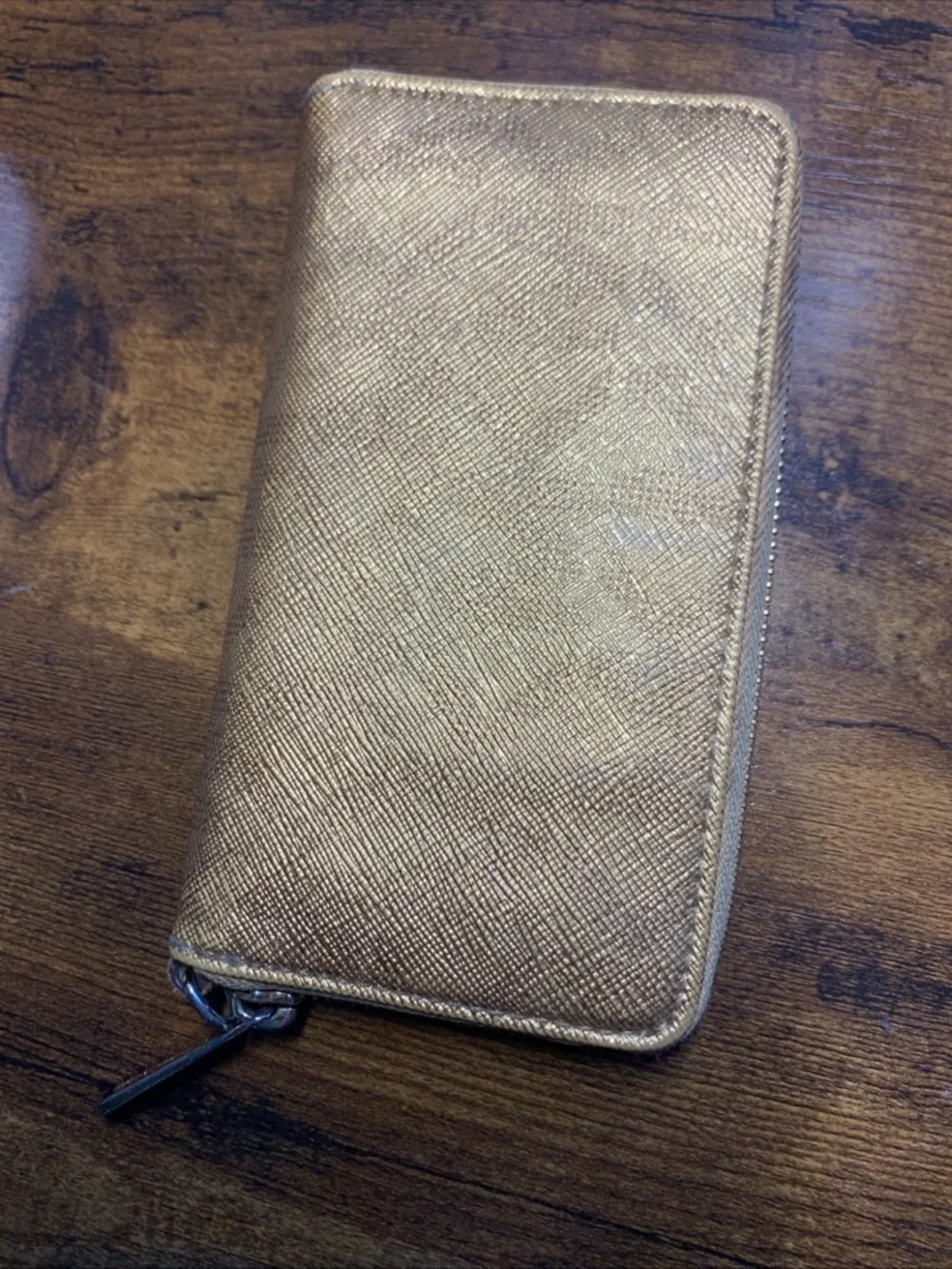 Michael Kors Gold Zip Around Wallet Saffiano Leather Card Holder Continental